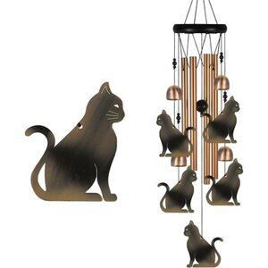 Bronze Cat Wind Chime, Gifts for Mom, Home, Garden, Indoor, Outdoor Cat Decor